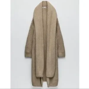Scarf Long Cardigan Coat Zara OVERSIZED LONG COAT Burgundy ZARA
